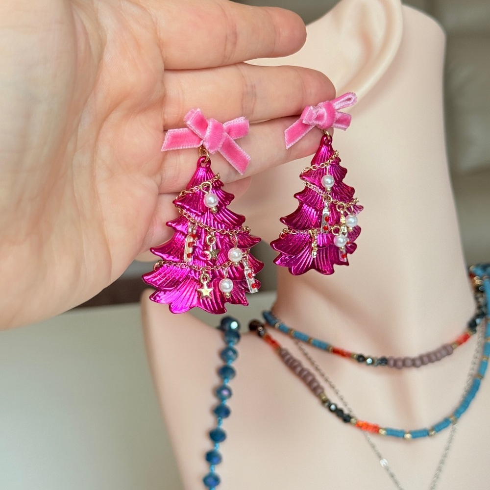 Pink Ribbon Tree Drop Earrings - Picture 13 of 13